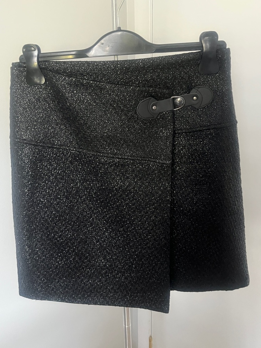 Tristan Black Asymmetrical Mini Skirt | Metallic Shimmer | Size Small